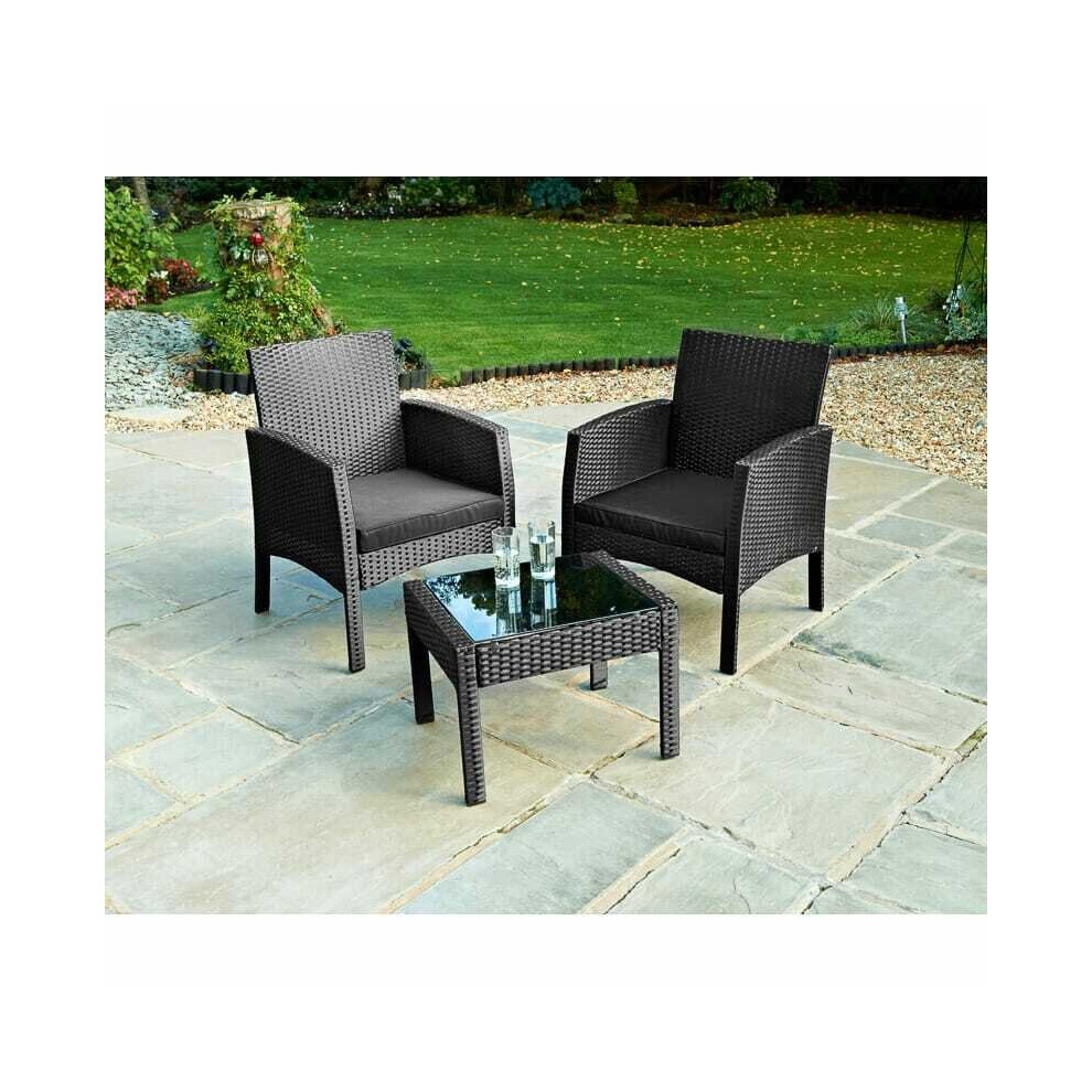 Black Rattan Armchair Bistro Set 2 Chairs & Table Garden Furniture Patio Set G-0237