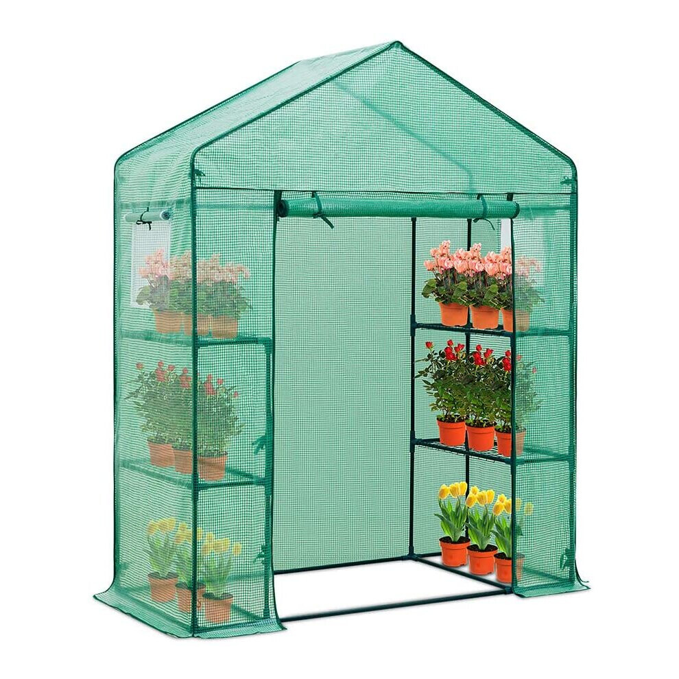 EAGLE PEAK 61'' x 28'' x 79'' Walk-in Greenhouse, 2 Tier 4 Shelves Portable Plant Gardening Greenhouse, Front Roll-Up Zipper Entry Door and