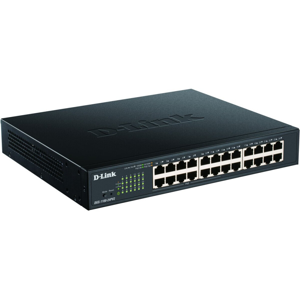 D-Link DGS 1100-24PV2 - Switch - smart - 24 x 10/100/1000 (12 PoE) - desktop, rack-mountable - PoE (100 W)-image-OPC-P7M27RD-NEW