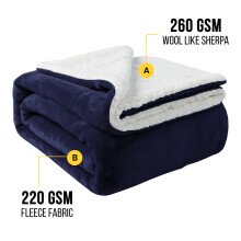 (Navy Blue ) Single Blanket Sherpa Fleece Throw Sofa Bed Travel