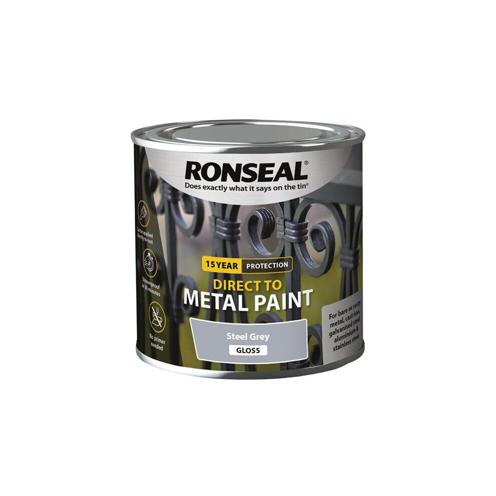 Ronseal Direct to Metal Paint Steel Grey Gloss 250ml 39187