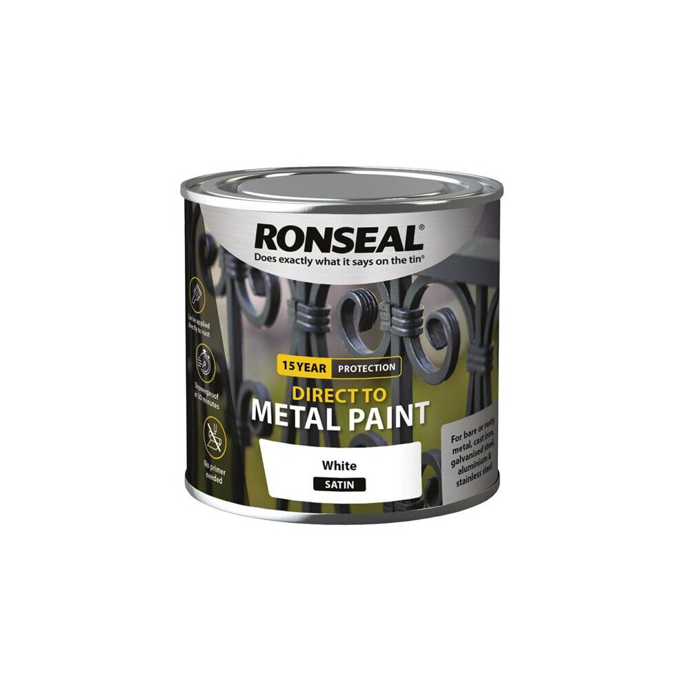 Ronseal Direct to Metal Paint White Satin 250ml 39183