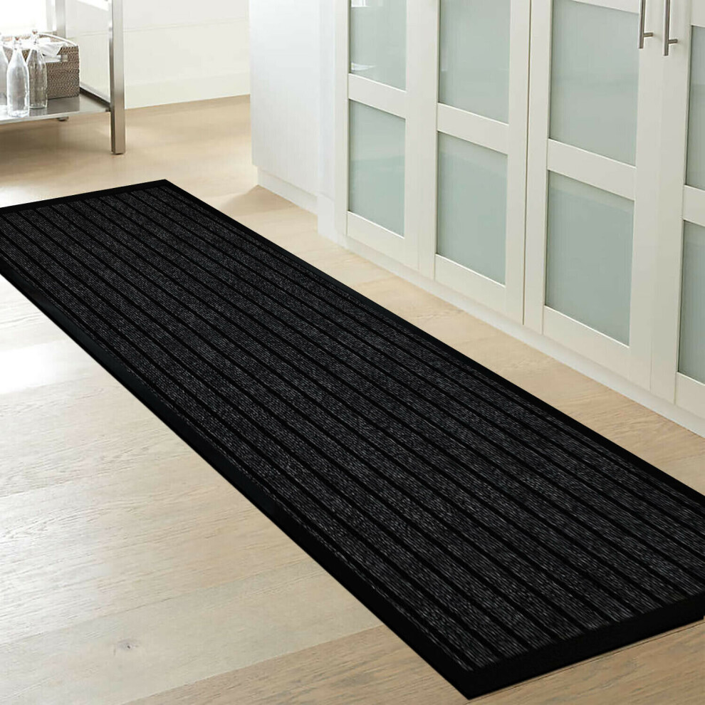 (60 x 180 cm, Black) Heavy Duty Rubber Mats Non Slip Backed Runners Mat