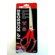 DT95152 10'' Scissors - Red, Precision Stainless Steel, Non-Slip Ergonomic Grip; Angled Handles for Large Sheets, Ideal for Wallpaper, Fabric Crafting