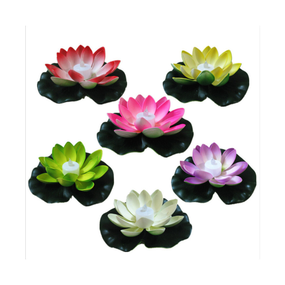 (Red) LED Color Changing Lotus Flower Floating Lamp Garden Pool Pond Light