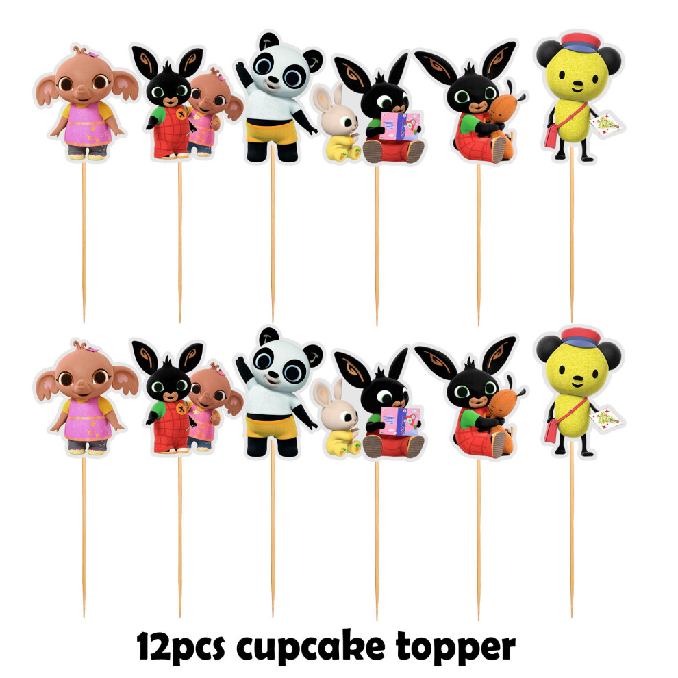 (12pcs-Cupcake Small Topper) Bing Bunny Party Supplies Decor Balloon Banner