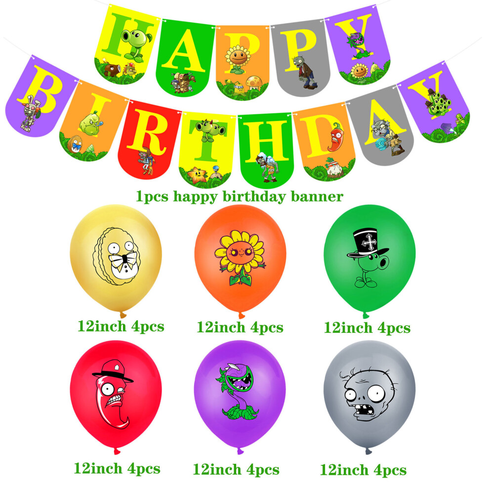 (Set2-25pcs) Plants vs. Zombies Party Supplies Decor Kids Banner
