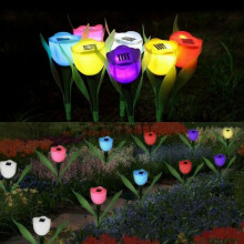 (Blue) Solar Light Tulip Flower Lamp Multi-Color Outdoor Waterproof Garden Yard Path Lawn Insert Solar Light
