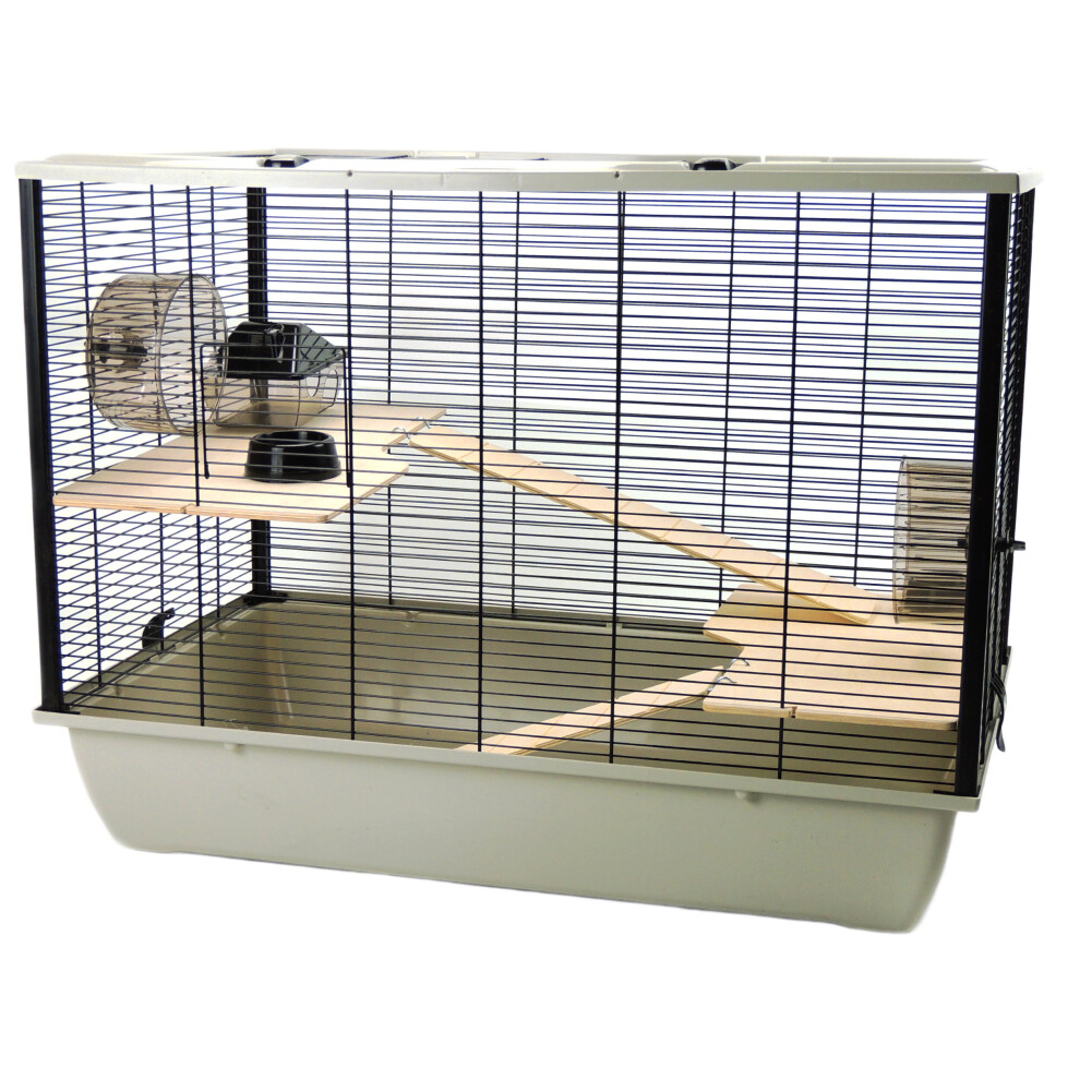 Little-Friends Langham Large Rat Hamster Mouse Cage Two Tiers Wooden Shelves Grey