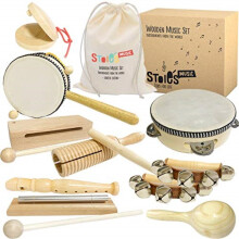Stoies International Wooden Music Set for Toddlers and Kids- Eco Friendly Musical Set with A Cotton Storage Bag - Promote Environment Awareness Creati