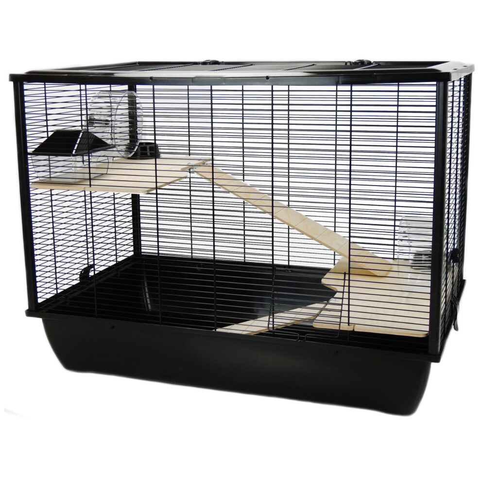 Pet Rat Hamster Cage Langham - Small Pet House Double 2 Tiers Black