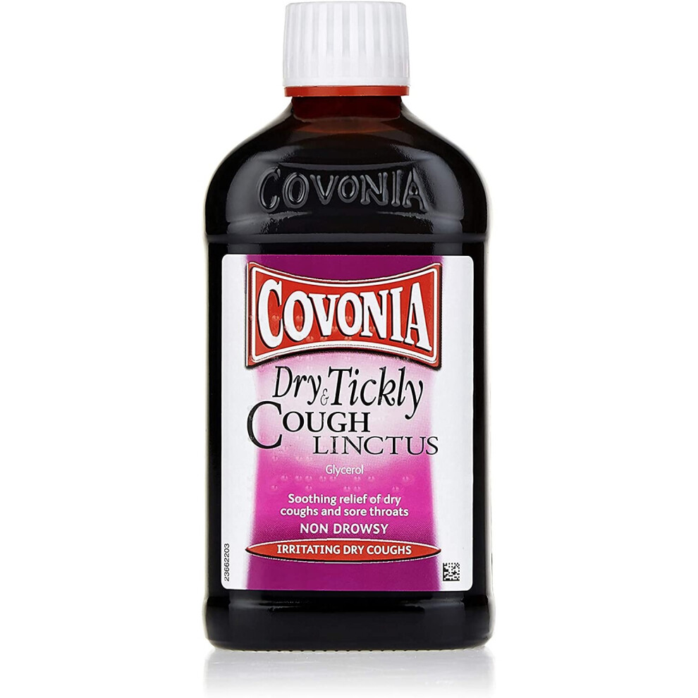 Covonia Dry and Tickly Cough Linctus Syrup, Sore Throat Relief, Non-Drowsy Formula â 300ml