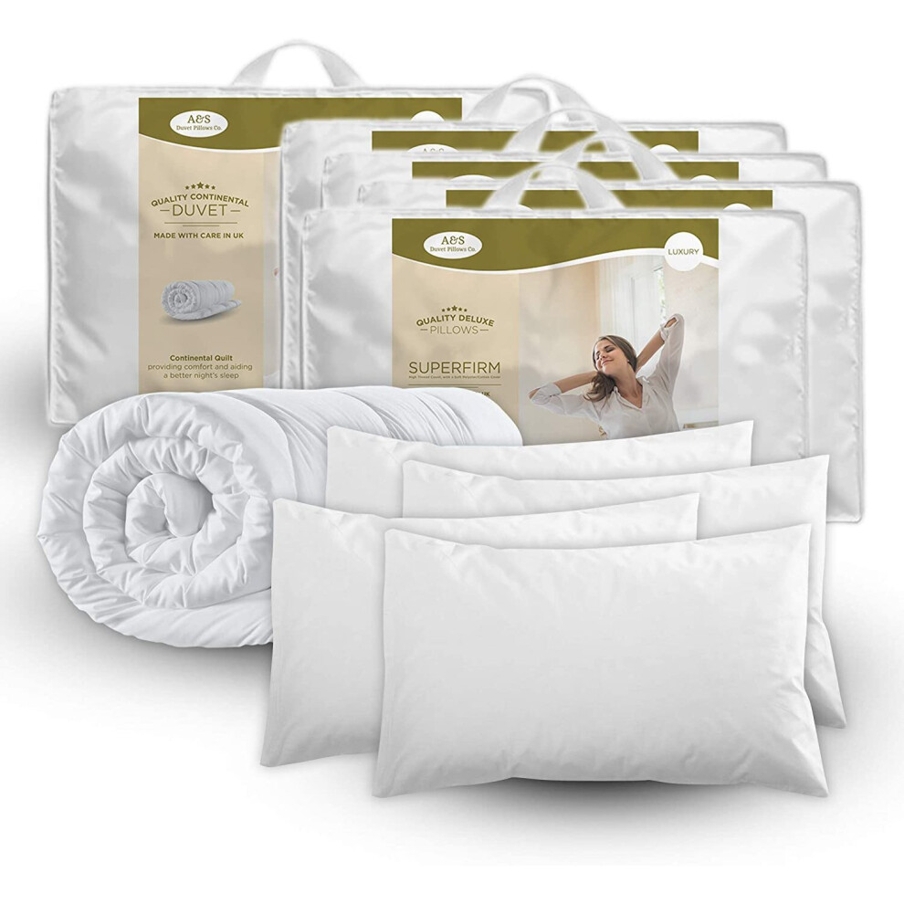 DOUBLE DUVET & 4 DELUXE PILLOWS - DOUBLE 4.5 TOG QUILT & 4 SUPERFIRM PILLOWS