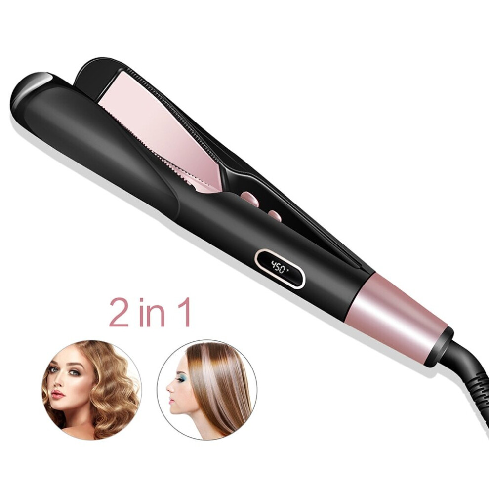 2 In 1 Hair Straighteners And Hair Curler New InStraight Curling Iron Flat Iron|Curling Irons(Black)