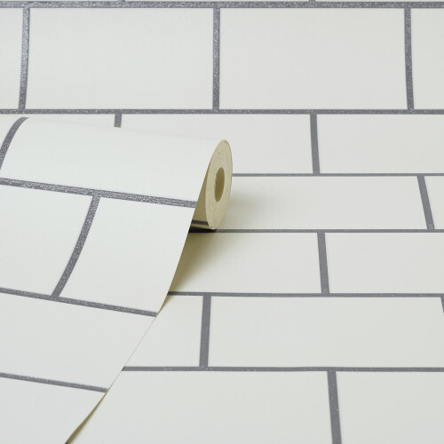 Crown Metro Tile Wallpaper Crown Silver White Metallic Textured Vinyl Glitter 2