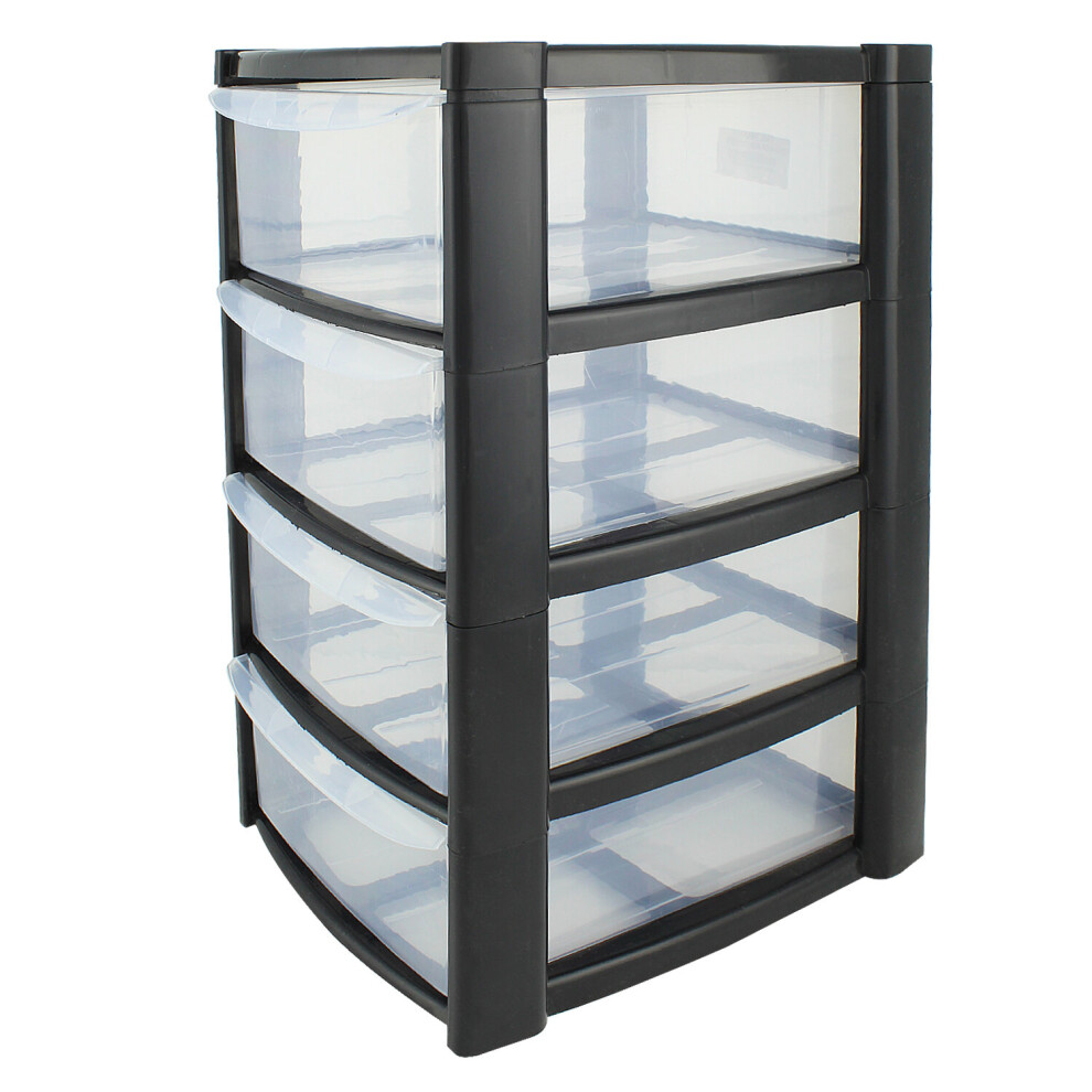 Tml Housewares (4) Plastic Storage Drawers Tower Unit Desktop Home Bathroom School Stationary Files Black
