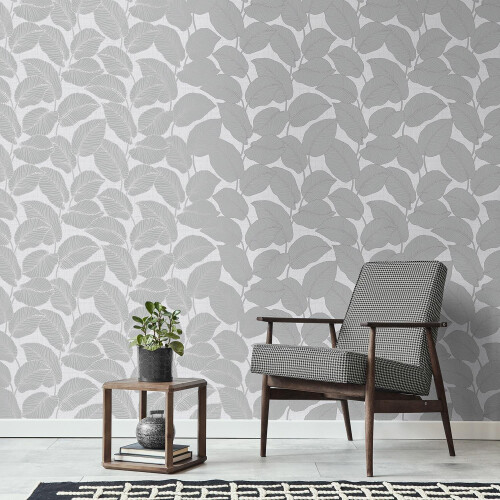 Fine Decor Larson Leaf Wallpaper Fine Décor Grey Silver Textured Vinyl Metallic 2