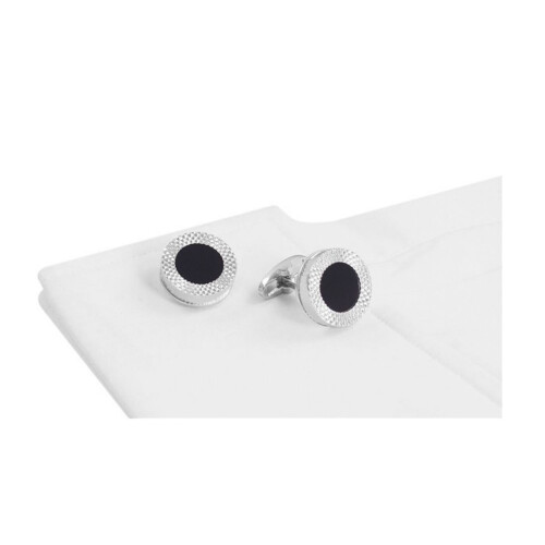 Smart Round Office Silver Cufflinks Shirt Sleeve Smart Black Pearl Button 1