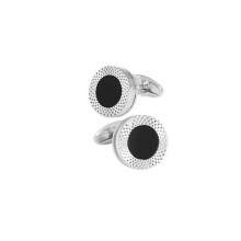 Smart Round Office Silver Cufflinks Shirt Sleeve Smart Black Pearl Button