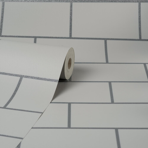 Crown Metro Tile Wallpaper Crown Grey Silver Metallic Textured Vinyl Glitter 1