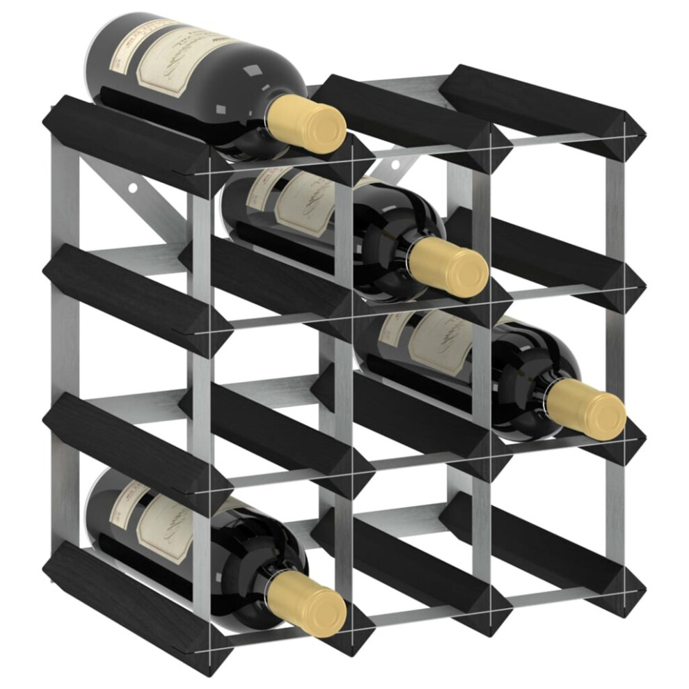 vidaXL Solid Pine Wood Wine Rack for 12 Bottles Black Storage Bottle Holder