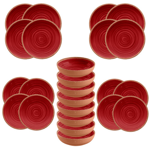 (8) Rustic Swirl - RED - Melamine Dinnerware Set - for Outdoor or Indoor Dining