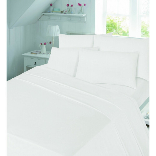 (White, Double) Thermal Flannelette Sheet Set Fitted, Flat Sheet