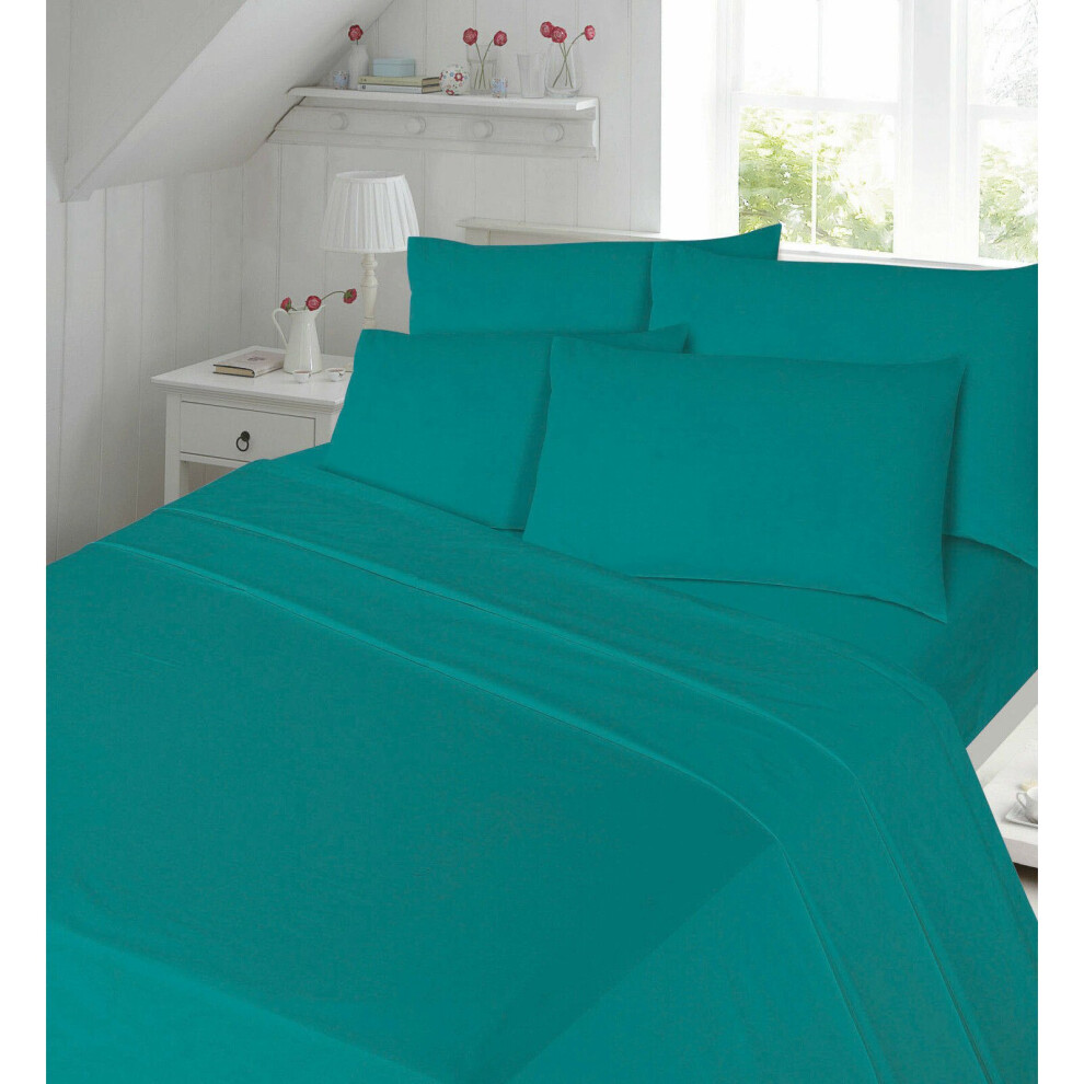 (Teal, Single) Thermal Flannelette Sheet Set Fitted, Flat Sheet-image-OPC-P7MCVGS-NEW