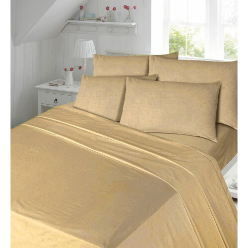 (Latte, Double) Thermal Flannelette Sheet Set Fitted, Flat Sheet
