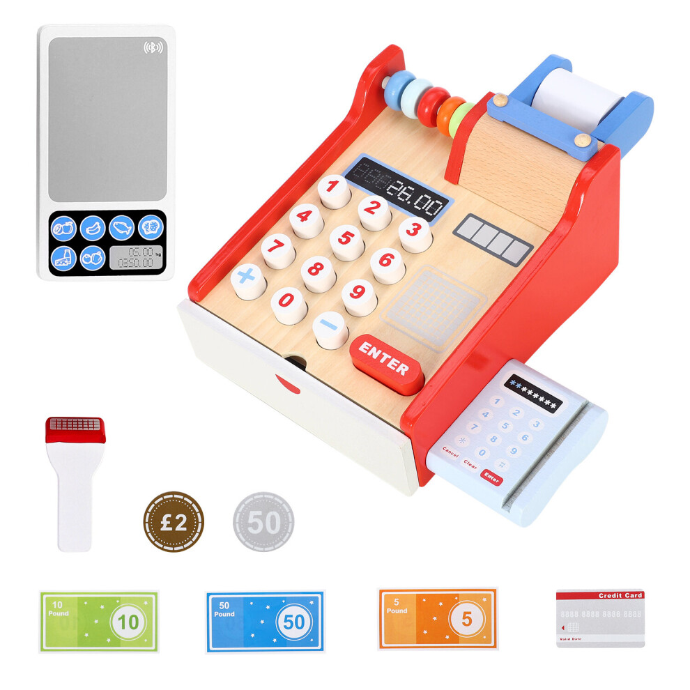 SOKA Wooden Cash Register Children Shop Grocery Checkout Till Toy