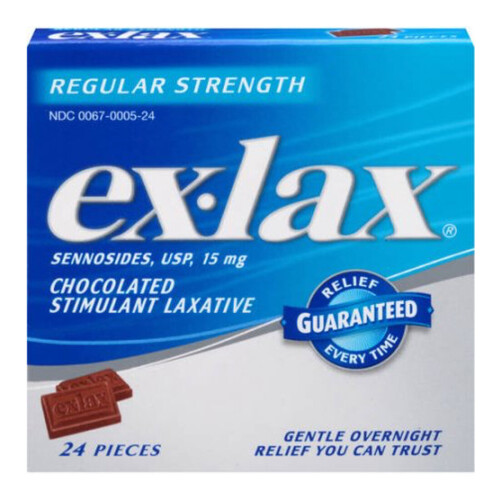 Ex-Lax Regular Strength Stimulant Laxative Chocolated Pieces 24 count