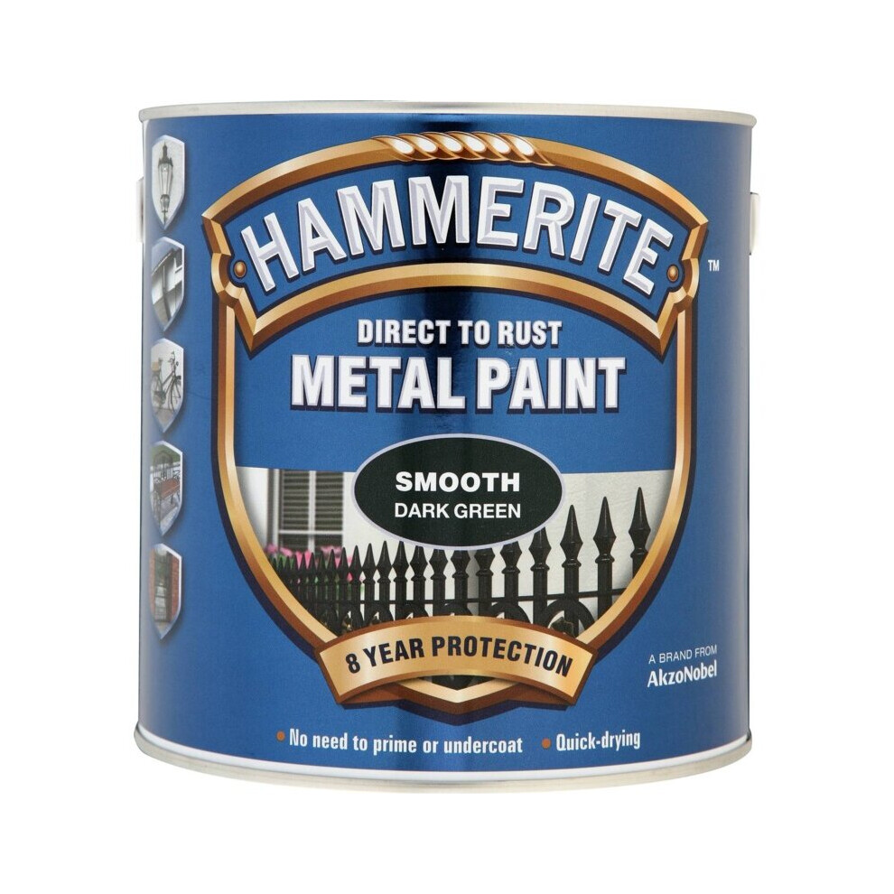 Hammerite SFDG250 Direct to Rust Smooth Finish Metal Paint Dark Green 250ml
