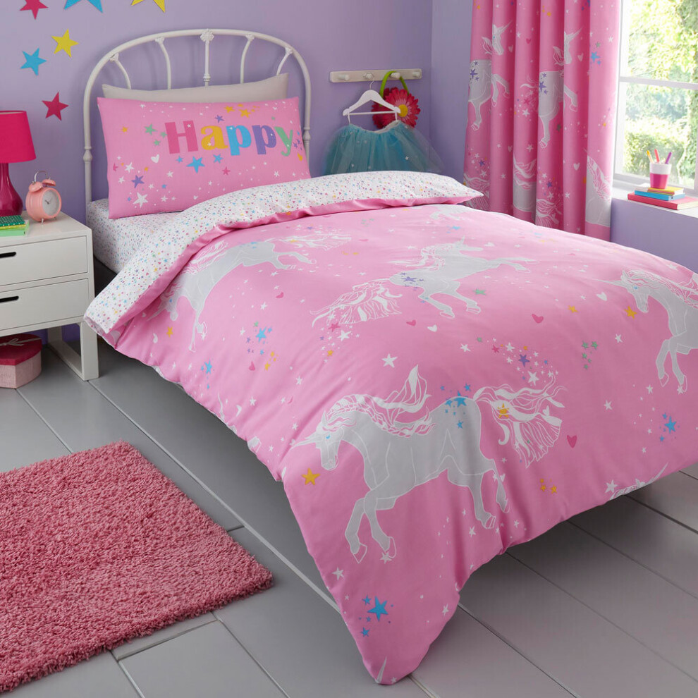 (Single) Bedlam Kids Unicorn Glow In The Dark Print Reversible Duvet Cover Set