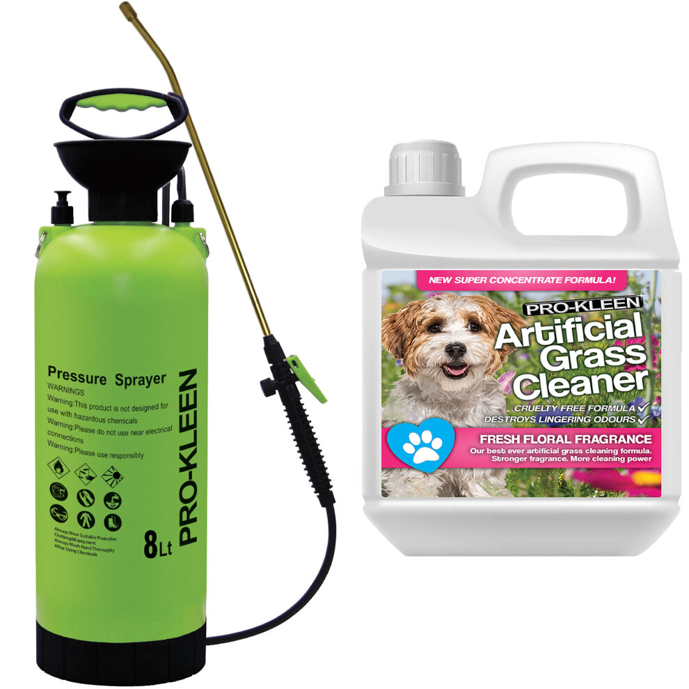 (Fresh Floral) Garden Pump Sprayer 8L & Artificial Grass Cleaner