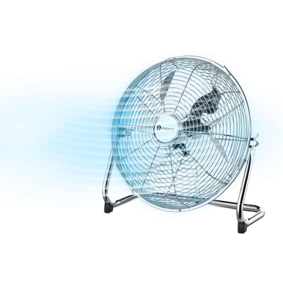 PureMate 14" Chrome Gym Floor Fan, Portable Cooling Fan for Home and office with 3 Speeds and Adjustable Fan Head with Tilting Feature