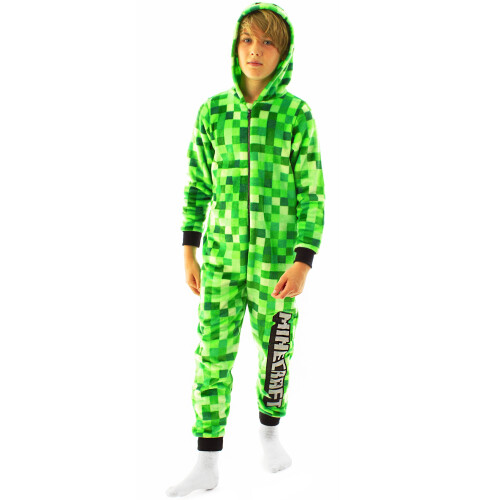 Minecraft Creeper Onesie For Boys Girls Kids Green Soft Pixelated Sleepsuit with Creeper Face Hood Children s Gamer All In One Pyjamas Gift