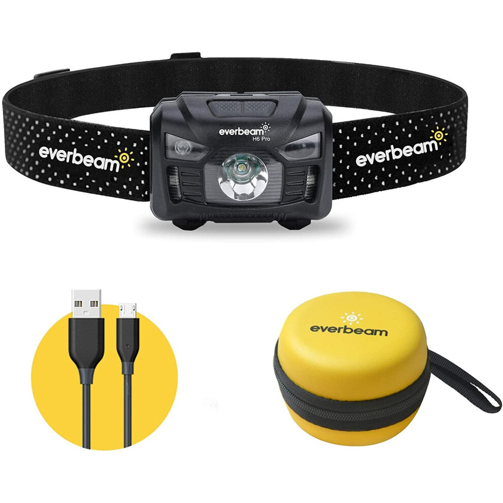 Everbeam H6 Pro LED Head Torch Headlamp, Motion Sensor Control, 650 Lumen Bright 30 Hours Runtime 1200mAh Battery Powered USB Rechargeable W