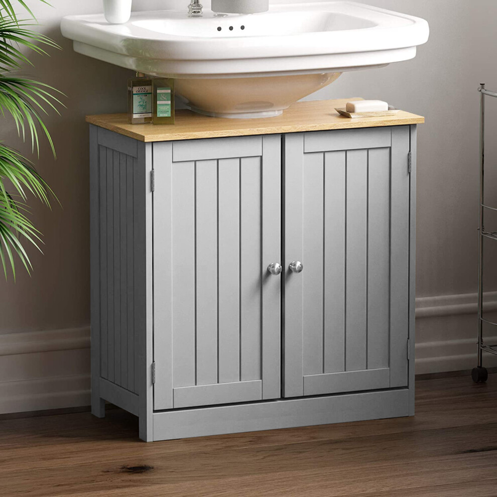 TEETOK 2 Door Under Sink Cabinet Basin Cabinet Cupboard Bathroom Grey