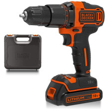 BLACK+DECKER 18 V Cordless 2-Gear Combi Hammer Drill Power Tool with Kitbox, 1.5 Ah Lithium-Ion, BCD700S1K-GB
