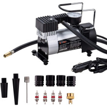 KATSU Heavy Duty Car Tyre Inflator 12V DC 14A 150PSI High Volume Air Compressor Tyre Pump for Cars, Vans, 4x4's + 3 Extra Nozzle Adapters