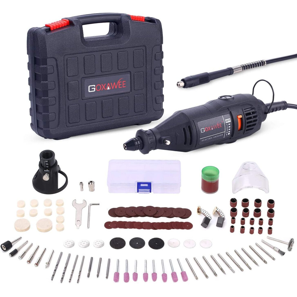 Rotary Tool Kit, GOXAWEE 130W Multi-Functional Mini Grinder Set with 140 Accessories (Keyless Chuck & Flex Shaft) Varible Speed Multi Tool f
