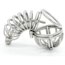 Steel Cock & Balls Chastity Device Removable Urethral Pipe, Silver