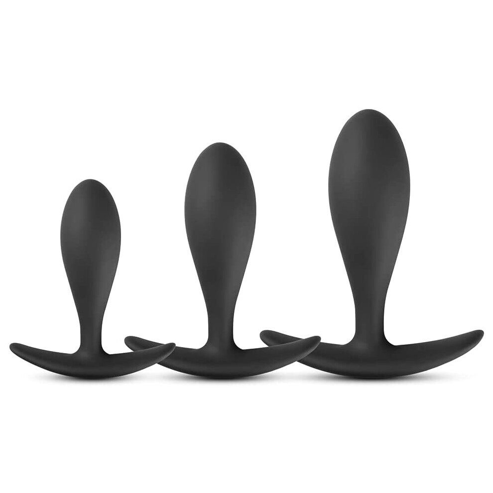 Behorny Premium Grade Silicone Triple Butt Plug Set, Unisex Sex Toy, Black