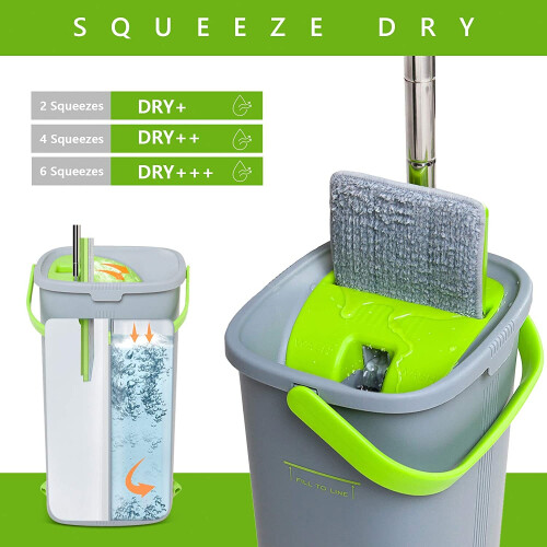 EasyGleam Mop and Bucket Set. Microfibre Flat Mop with Stainless Steel