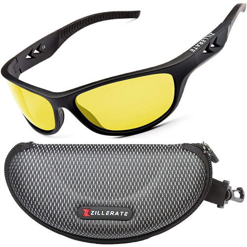Night Driving Glasses Anti Glare - ZILLERATE Polarised Lenses Filter Dazzling Headlights, Men & Women, Yellow Tinted HD Vision Lens, Lightwe