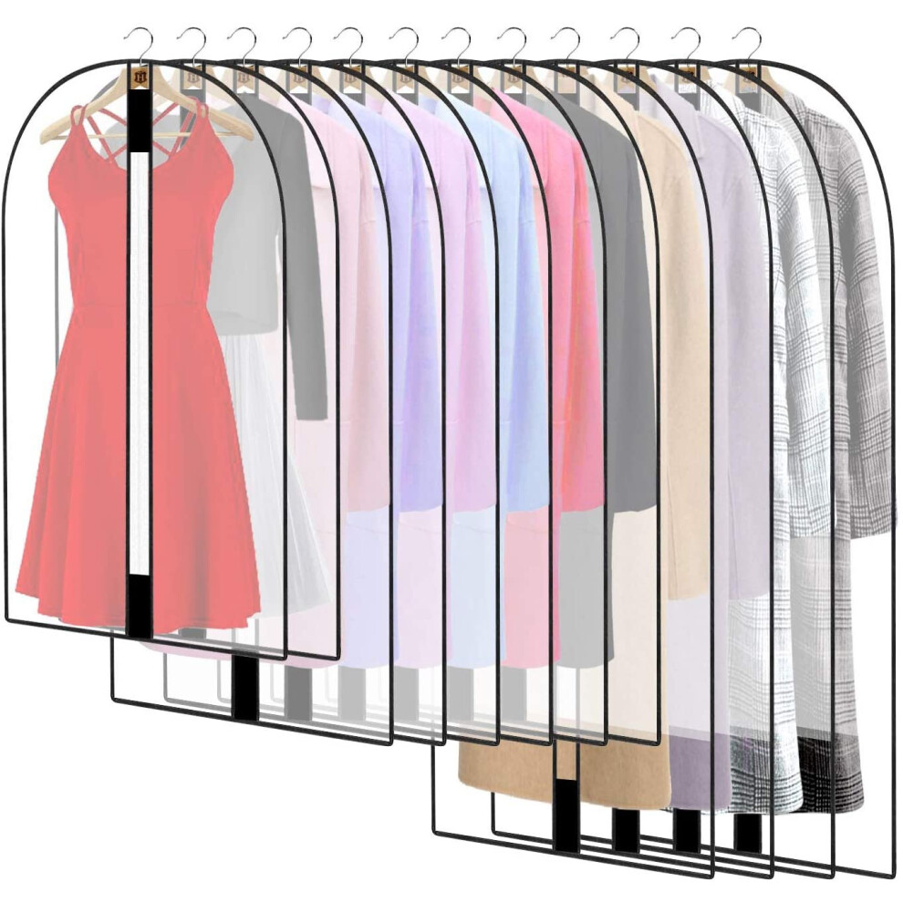 HOWAF 12 Pack Breathable Clothes Covers with Zip, Waterproof Dustproof Garment Covers Bags Moth Proof Dress Bag Covers Damp-proof Mens Suit