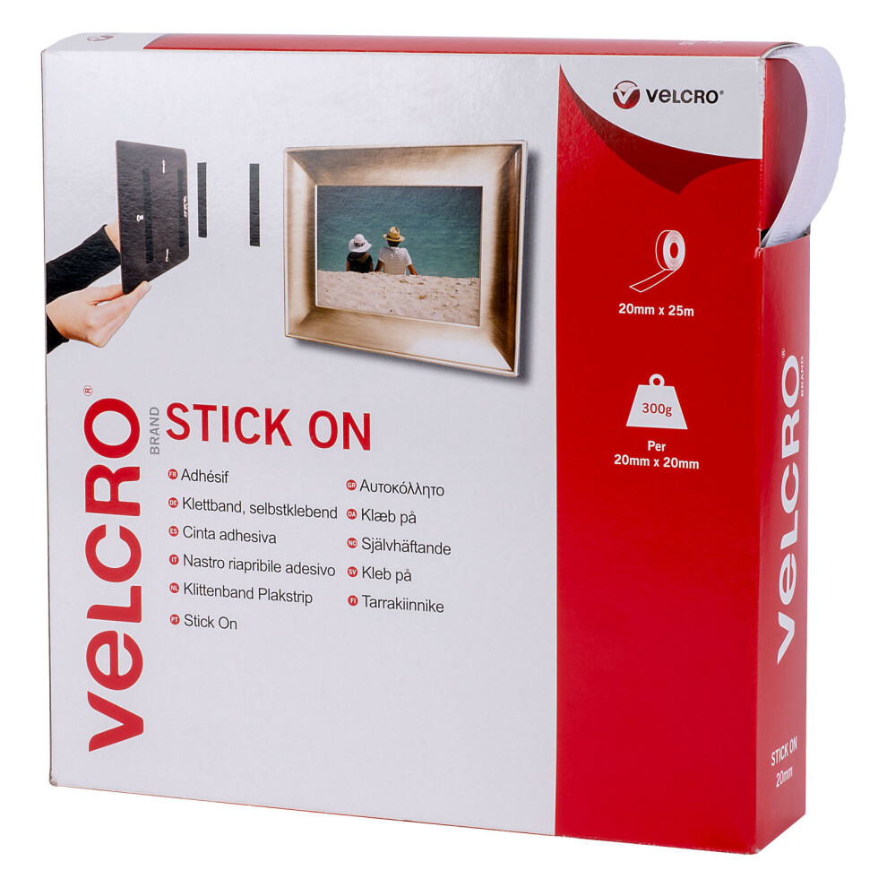 VELCRO Brand VEL-EC60354 Stick On Roll 20mm x 25m - White