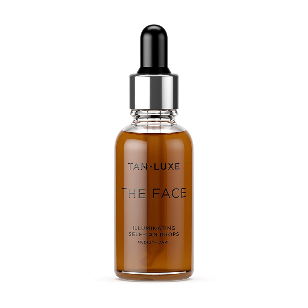 Tan Luxe THE FACE Self Tan Drops, Medium/Dark (30 ml) Add Tanning Drops to Skin Care for Custom Face Tan, Cruelty & Vegan