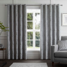 (Silver, 66 x 54 Inch) Curtina Chateau Damask Embossed Eyelet Lined Curtains