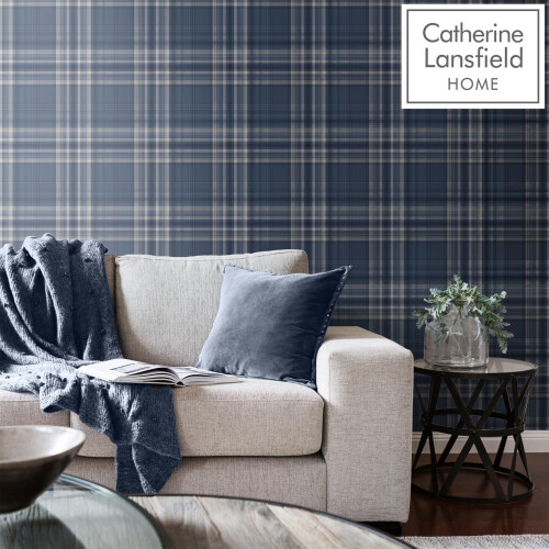 Catherine Lansfield Catherine Lansfield Kelso Navy Checked Wallpaper Contemporary Chequered Design 2